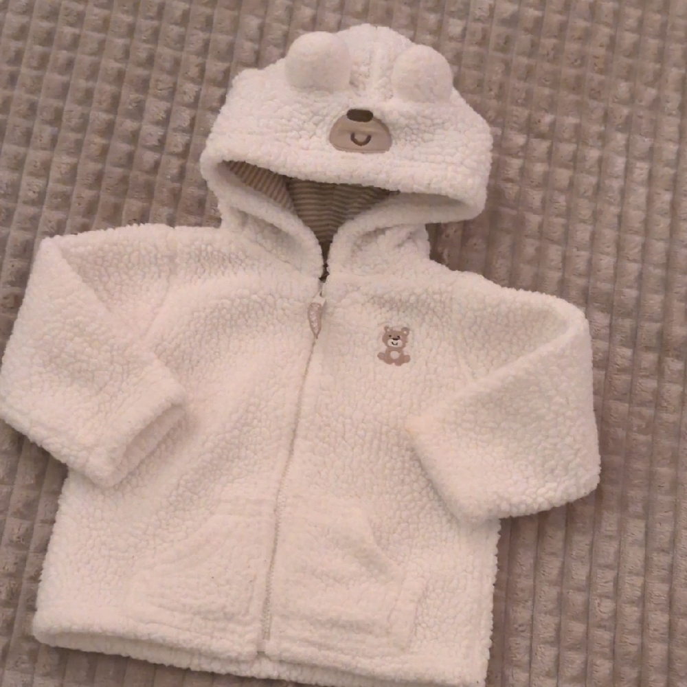 Carter's White Fleece Jacket with Bear Design
